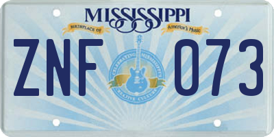 MS license plate ZNF073
