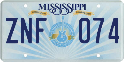 MS license plate ZNF074