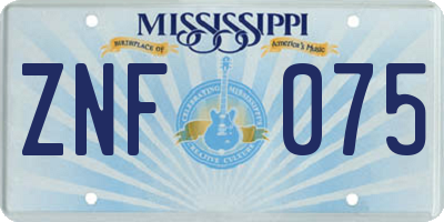 MS license plate ZNF075