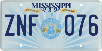 MS license plate ZNF076