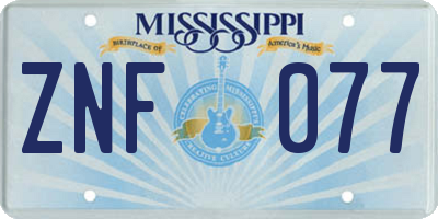 MS license plate ZNF077