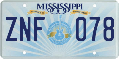 MS license plate ZNF078