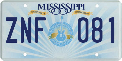 MS license plate ZNF081