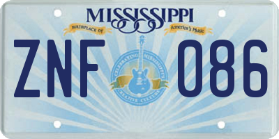 MS license plate ZNF086