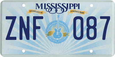 MS license plate ZNF087