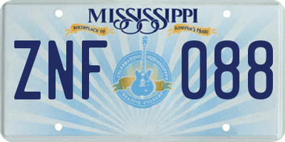 MS license plate ZNF088