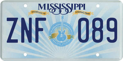 MS license plate ZNF089