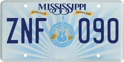 MS license plate ZNF090
