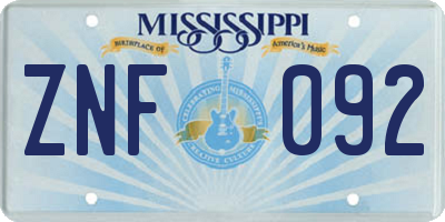 MS license plate ZNF092