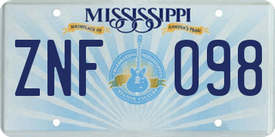 MS license plate ZNF098