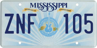 MS license plate ZNF105