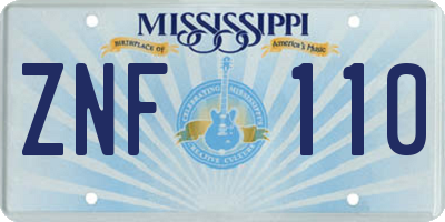 MS license plate ZNF110