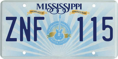 MS license plate ZNF115
