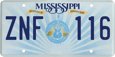 MS license plate ZNF116