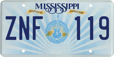 MS license plate ZNF119
