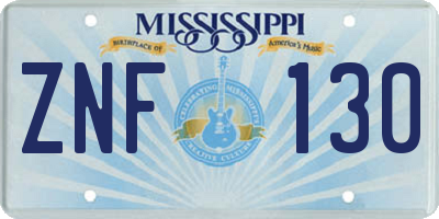 MS license plate ZNF130