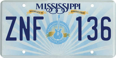 MS license plate ZNF136