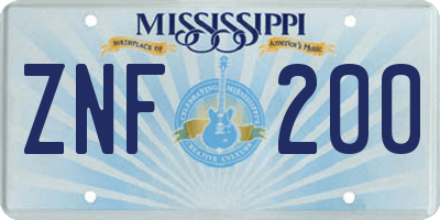 MS license plate ZNF200