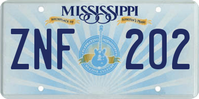 MS license plate ZNF202