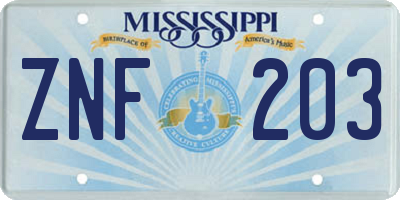 MS license plate ZNF203