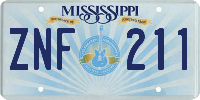 MS license plate ZNF211