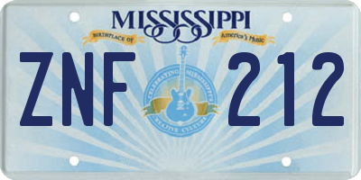 MS license plate ZNF212