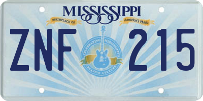 MS license plate ZNF215