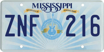 MS license plate ZNF216
