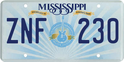 MS license plate ZNF230