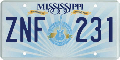 MS license plate ZNF231