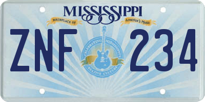 MS license plate ZNF234