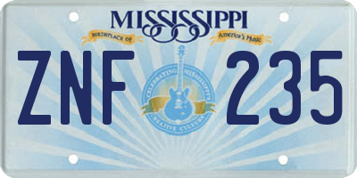 MS license plate ZNF235