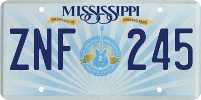 MS license plate ZNF245