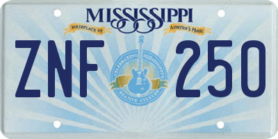 MS license plate ZNF250