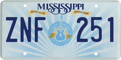 MS license plate ZNF251