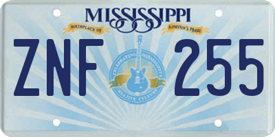 MS license plate ZNF255
