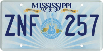 MS license plate ZNF257