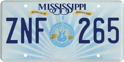 MS license plate ZNF265