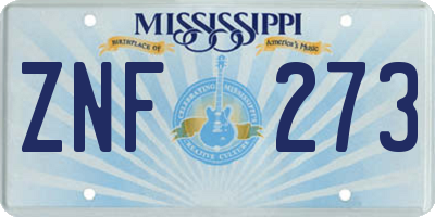 MS license plate ZNF273