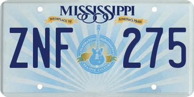 MS license plate ZNF275
