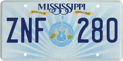 MS license plate ZNF280