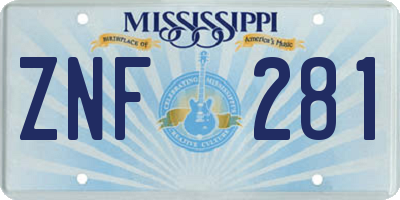 MS license plate ZNF281