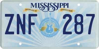 MS license plate ZNF287