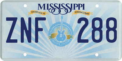 MS license plate ZNF288