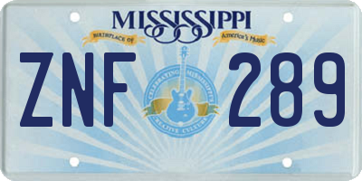 MS license plate ZNF289