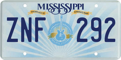 MS license plate ZNF292