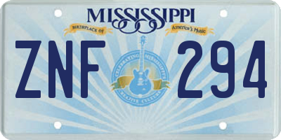 MS license plate ZNF294