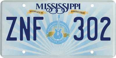 MS license plate ZNF302