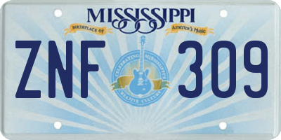 MS license plate ZNF309