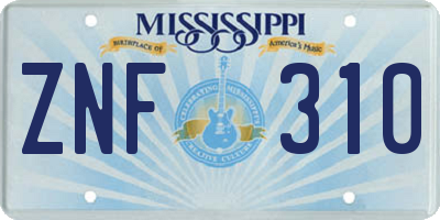 MS license plate ZNF310